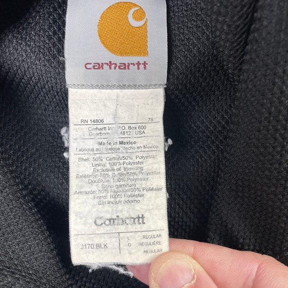 Carhartt Sweater Mens Large Black Thermal Lined Hooded Sweatshirt Hoodie J170 L - Picture 4 of 9